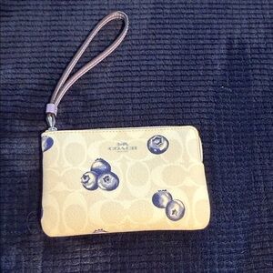 Coach Beige and Blueberry Print Wristlet